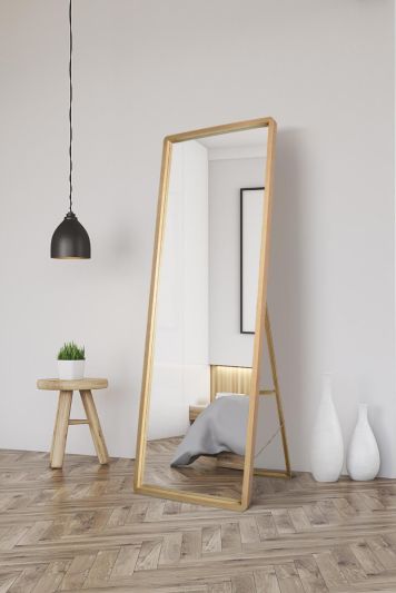 The Naturalis - Solid Oak Rounded Corner Cheval Mirror 67" X 23" (170CM X 58CM) Scandinavian 'Scandi' Inspired.