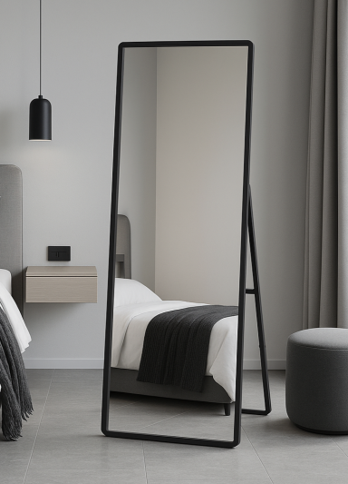The Naturalis - Solid Black Oak Rounded Corner Cheval Mirror 67 X 23inches (170CM X 58CM) Scandinavian Inspired.