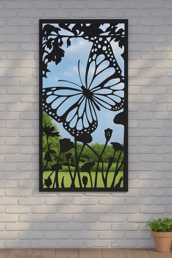 Kirkby Portrait Black Metal Butterfly Silhouette Rusted Garden Mirror 118cm X 58cm