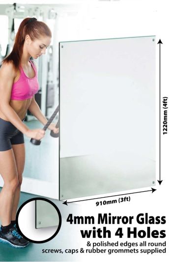 Circuitt Safety Backed 4mm Sheet Mirror Glass Polished Edge 4 Holes 122 x 91 CM