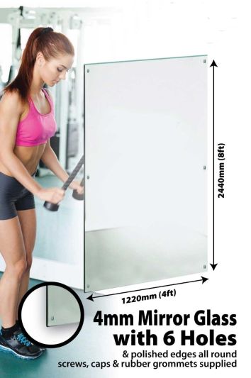 Circuitt Safety Backed 4mm Sheet Mirror Glass Polished Edge 6 Holes 244 x 122 CM