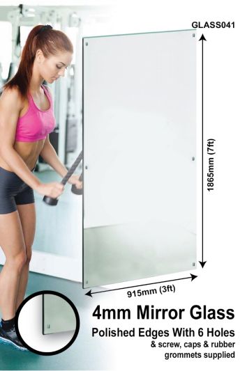 Circuitt 4mm Sheet Mirror Glass 6 Holes Polished Edges 213 x 91 CM 7ft x 3ft