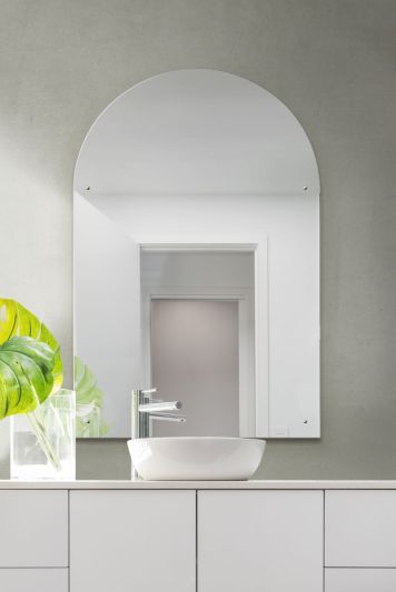 Bathroom 4mm Sheet Mirror Glass with 4 Holes Safety Backed Polished Edges 120 x 80cm Arch
