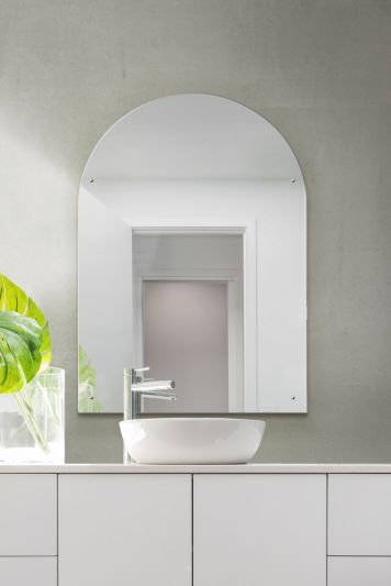 Bathroom 4mm Sheet Mirror Glass with 4 Holes Safety Backed Polished Edges 100 x 70cm Arch