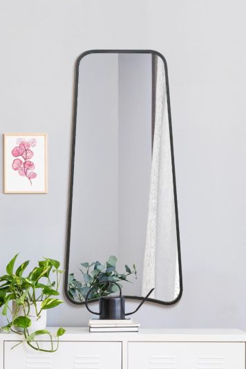 The Coartans - New Black Metal Wall Mirror with Arched Base and Tapered Frame 48" X 23" (122CM X 58CM).