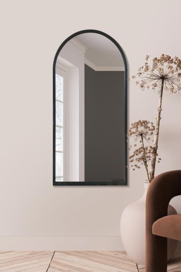 The Arcus - Black Metal Framed Arched Wall Mirror 47" X 23.5" (120CM X 60CM)