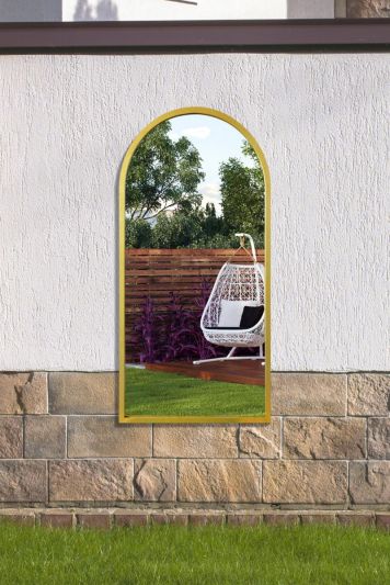The Arcus - Gold Metal Framed Arched Garden Wall Mirror 47" X 23.5" (120CM X 60CM)