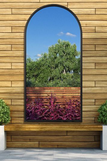 The Arcus - Black Metal Framed Arched Leaner/Wall Garden Mirror 55" X 27.5" (140CM X 70CM)