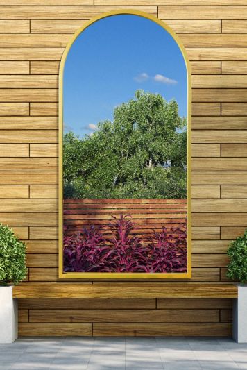 The Arcus - Gold Metal Framed Arched Leaner/Wall Garden Mirror 55" X 27.5" (140CM X 70CM)