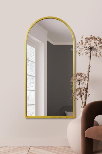 The Arcus - Gold Framed Arched Leaner/Wall Mirror 55" X 27.5" (140CM X 70CM)