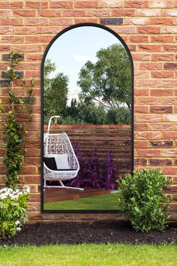 The Arcus - Black Metal Framed Arched Garden Wall Mirror 63" X 31" (160CM X 80CM)
