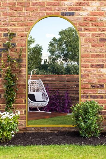 The Arcus - Gold Metal Framed Arched Garden Wall Mirror 63" X 31" (160CM X 80CM)