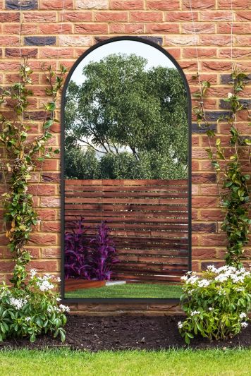 The Arcus - Black Framed Arched Garden Wall Mirror 71" X 35" (180CM X 90CM)