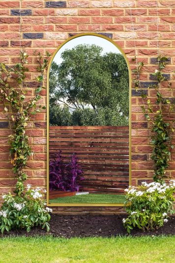 The Arcus - Gold Framed Arched Garden Wall Mirror 71" X 35" (180CM X 90CM)
