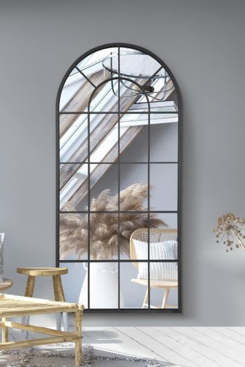 The Arcus - Black Framed Arched Window Leaner/Wall Mirror 71" X 33.5" (180x85CM)