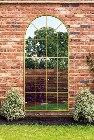 The Arcus - Gold Framed Arched Window Garden Mirror 71" X 33.5" (180x85CM)