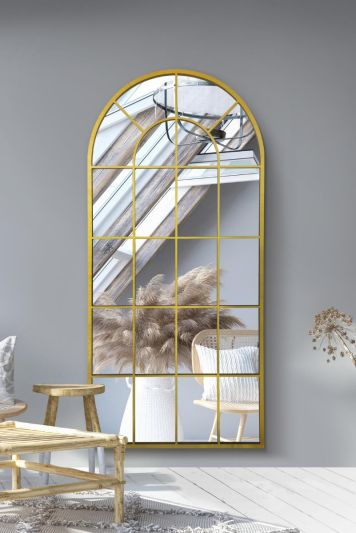 The Arcus - Gold metal Arched Window Leaner / Wall Mirror 71" X 33.5" (180x85CM)