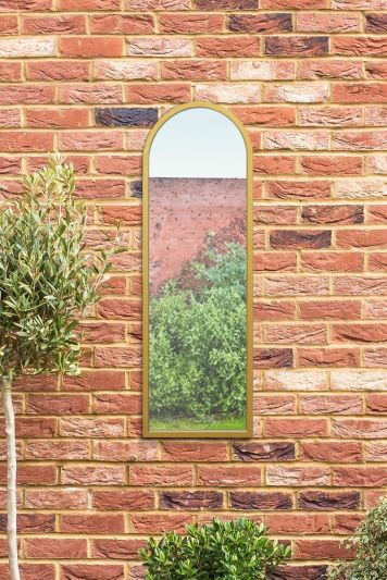 The Arcus - Gold Metal Framed Arched Garden Wall Mirror 47" X 16" (120CM X 40CM)