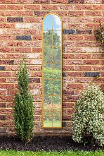 The Arcus - Gold Framed Arched Leaner Garden Wall Mirror 67" X 12" (170CM X 30CM)