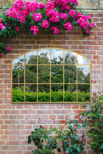 The Arcus - Gold Framed Arched Wall Garden Mirror 43" X 29" (110CM X 75CM)