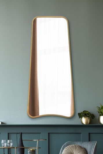 The Coartans - New Gold Metal Wall Mirror with Arched Base and Tapered Frame 48" X 23" (122CM X 58CM).