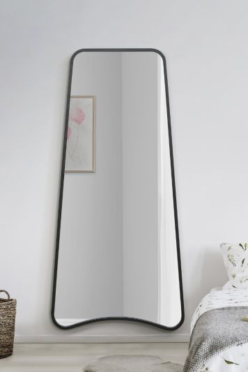 The Coartans - New Black Metal Wall Mirror with Arched Base and Tapered Frame 71" X 34" (180CM X 85CM).
