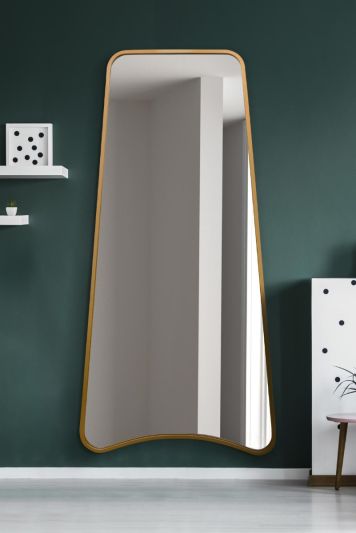 The Coartans - New Gold Metal Wall Mirror with Arched Base and Tapered Frame 79" X 38" (200CM X 95CM).