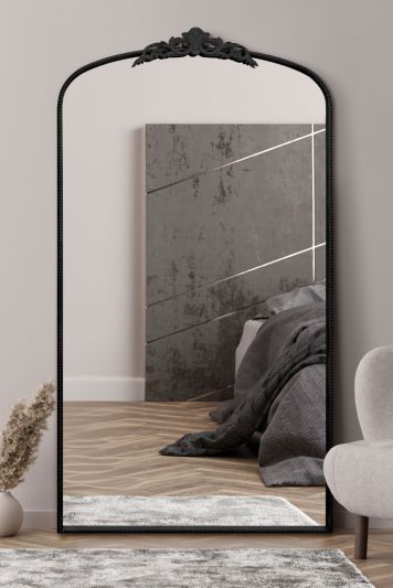 The Crown - Black Metal Framed Arched Wall Mirror with Decorative Crown 68" X 38" (174CM X 96CM)