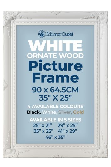 The Antiquitus - Ornate Swept White Picture Frame 35" X 25" (90 x 64.5CM). Wooden Frame Supplied With Backing Board and Glass.