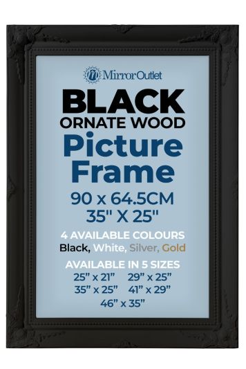 The Antiquitus - Ornate Swept Black Picture Frame 35" X 25" (90 x 64.5CM). Wooden Frame Supplied With Backing Board and Glass.