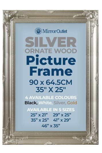 The Antiquitus - Ornate Swept Silver Picture Frame 35" X 25" (90 x 64.5CM). Wooden Frame Supplied With Backing Board and Glass.