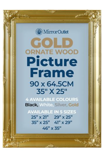 The Antiquitus - Ornate Swept Gold Picture Frame 35" X 25" (90 x 64.5CM). Wooden Frame Supplied With Backing Board and Glass.
