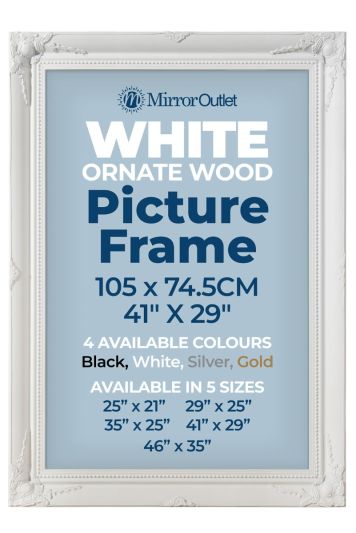 The Antiquitus - Ornate Swept White Picture Frame 41" X 29" (105 x 74.5CM). Wooden Frame Supplied With Backing Board and Glass.