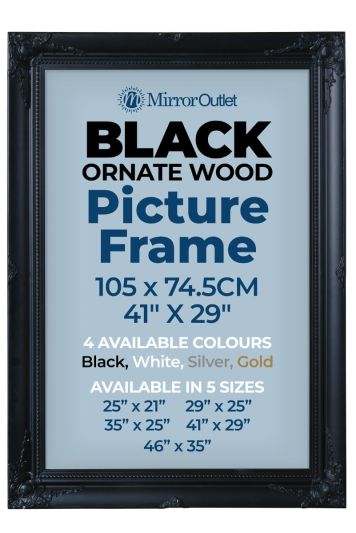 The Antiquitus - Ornate Swept Black Picture Frame 41" X 29" (105 x 74.5CM). Wooden Frame Supplied With Backing Board and Glass.