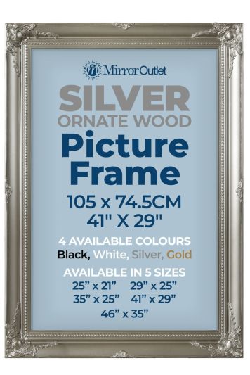 The Antiquitus - Ornate Swept Silver Picture Frame 41" X 29" (105 x 74.5CM). Wooden Frame Supplied With Backing Board and Glass.