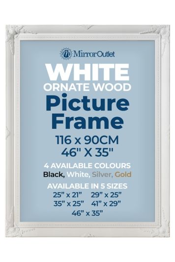 The Antiquitus - Ornate Swept White Picture Frame 46" X 35" (116 x 90CM). Wooden Frame Supplied With Backing Board and Glass.