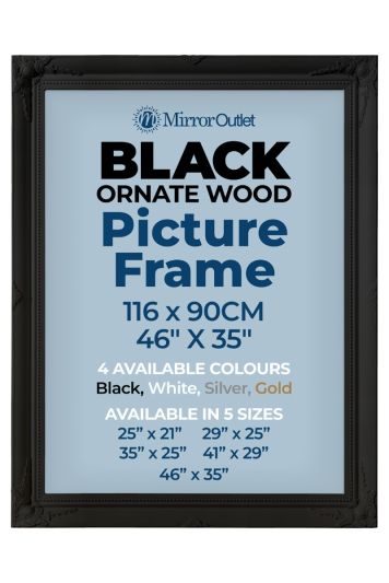 The Antiquitus - Ornate Swept Black Picture Frame 46" X 35" (116 x 90CM). Wooden Frame Supplied With Backing Board and Glass.
