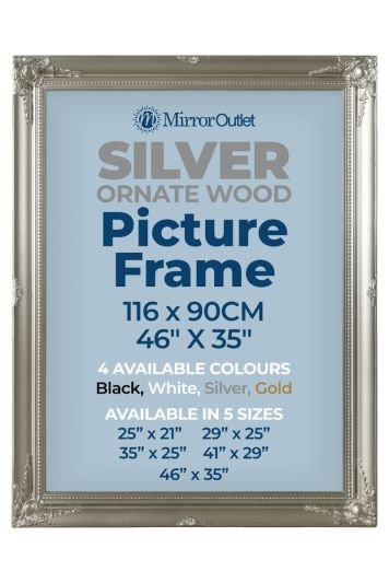 The Antiquitus - Ornate Swept Silver Picture Frame 46" X 35" (116 x 90CM). Wooden Frame Supplied With Backing Board and Glass.
