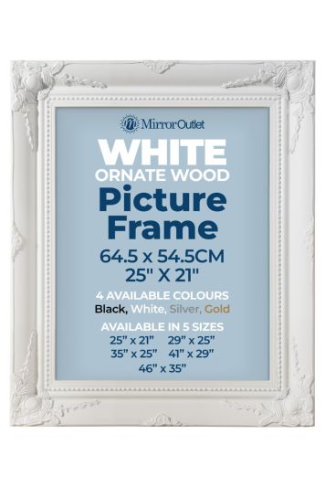 The Antiquitus - Ornate Swept White Picture Frame 25" X 21" (64.5 x 54.5CM). Wooden Frame Supplied With Backing Board and Glass.