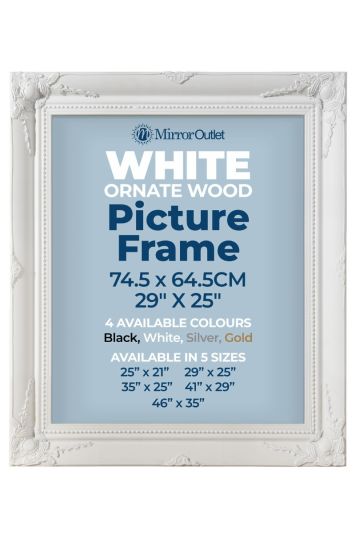 The Antiquitus - Ornate Swept White Picture Frame 29" X 25" (74.5 x 64.5CM). Wooden Frame Supplied With Backing Board and Glass.