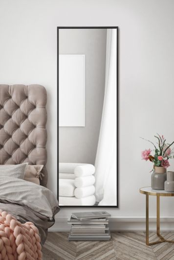 The Artus - Black Aluminium Edged Wall Leaner Mirror 47" X 16" (120CM X 40CM)
