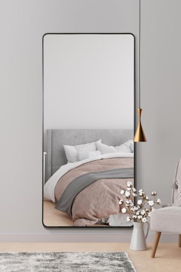 The Angulis - Black Aluminium curved Edge Wall Leaner Mirror 68"x33" (174X85CM)